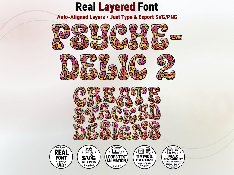 Psychedelic-02 – Groovy Psychedelic Stacked Color Font | Warp Effects & SVG/PNG Export App image 1