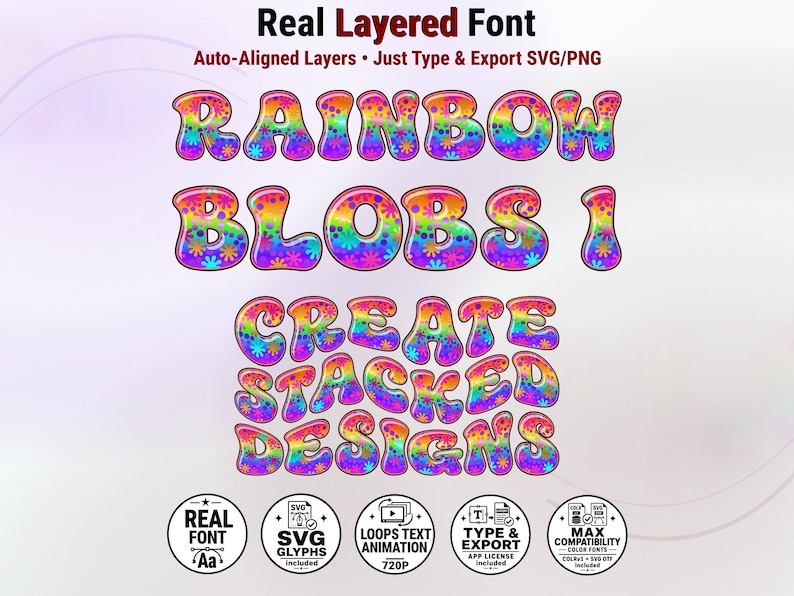 Rainbow-Blobs-1 - Rainbow Psychedelic Stacked Color Font | Warp Effects & SVG/PNG Export App image 1