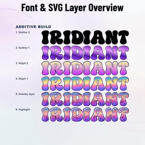 Iridiant-Doodles-1 - Dreamy Rainbow Stacked Doodle Color Font | Warp Effects & SVG/PNG Export App image 2