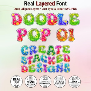 Doodle-Pop-01 - Pop Art Stacked Doodle Color Font | Warp Effects & SVG/PNG Export App image 1