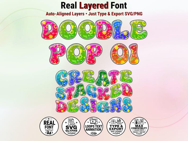 Doodle-Pop-01 - Pop Art Stacked Doodle Color Font | Warp Effects & SVG/PNG Export App image 1