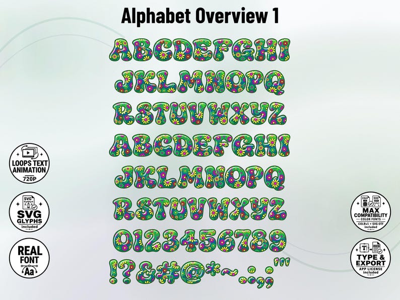 Flowerpower-02 - Retro Flower-Power Stacked Color Font | Warp Effects & SVG/PNG Export App image 5