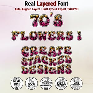 70s Flowers – Groovy Floral Stacked Color Font | Warp Effects & SVG/PNG Export App image 1