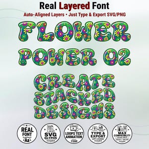 Flowerpower-02 - Retro Flower-Power Stacked Color Font | Warp Effects & SVG/PNG Export App image 1