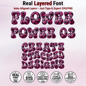 Flowerpower-03 - 70s-Inspired Flowerpower Stacked Color Font | Warp Effects & SVG/PNG Export App image 1