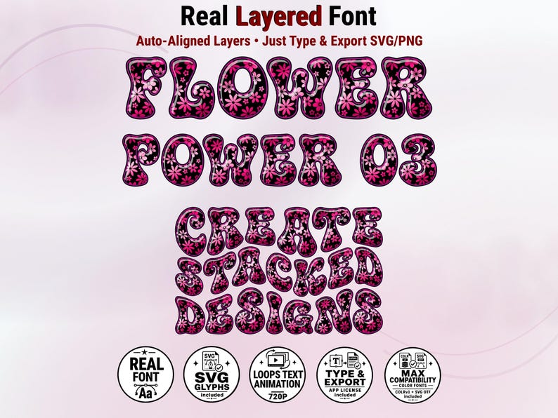 Flowerpower-03 - 70s-Inspired Flowerpower Stacked Color Font | Warp Effects & SVG/PNG Export App image 1