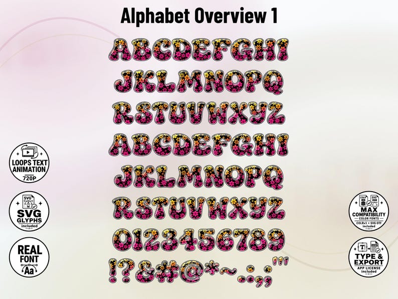 70s Flowers – Groovy Floral Stacked Color Font | Warp Effects & SVG/PNG Export App image 5