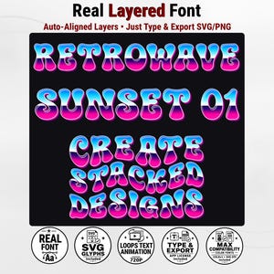 Retrowave-Sunset-01 - Synthwave Arcade Inspired Stacked Color Font | Warp Effects & SVG/PNG Export App image 1
