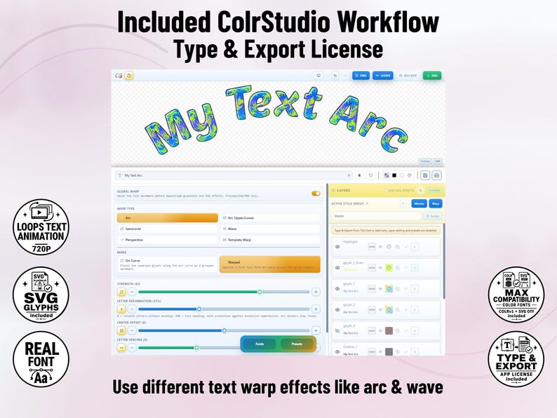 Flowerpower-03 - 70s-Inspired Flowerpower Stacked Color Font | Warp Effects & SVG/PNG Export App image 11