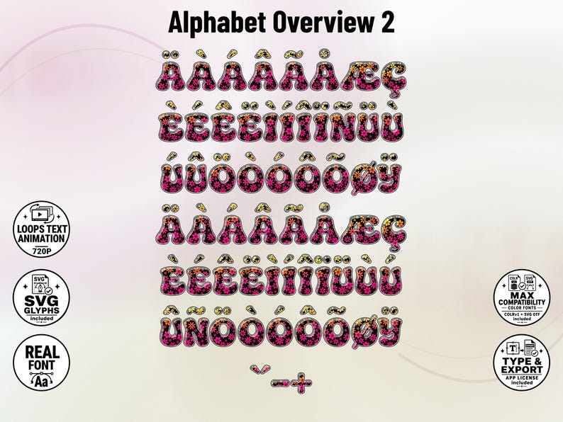 70s Flowers – Groovy Floral Stacked Color Font | Warp Effects & SVG/PNG Export App image 6