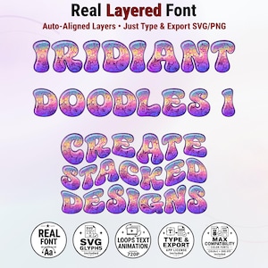 Iridiant-Doodles-1 - Dreamy Rainbow Stacked Doodle Color Font | Warp Effects & SVG/PNG Export App image 1