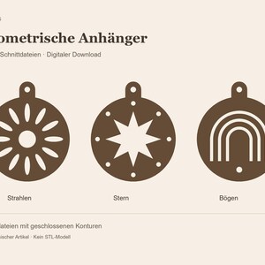 Geometrische Anhänger SVG Set – 3 Schnittdateien Strahlen Stern Bögen, digitaler Download image 1