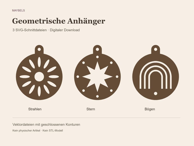 Geometrische Anhänger SVG Set – 3 Schnittdateien Strahlen Stern Bögen, digitaler Download image 1