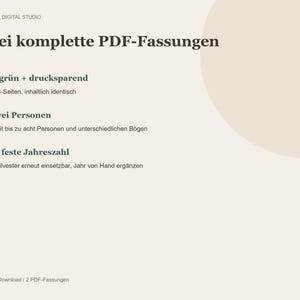 以下が含まれることがあります： MAYBELS DIGITAL STUDIOによるZwei komplette PDF-Fassungenというタイトルのデジタル製品情報シート。フォレストグリーンとインク節約の2つのPDFバージョン、最大8人用のビンゴゲーム、年号指定なしについて記載されています。