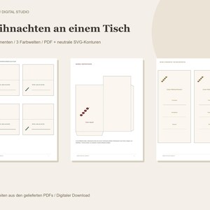 Weihnachtliche Tischdeko PDF und SVG – Tischkarten, Menükarten, Bestecktasche und Serviettenbanderolen, 3 Farbwelten