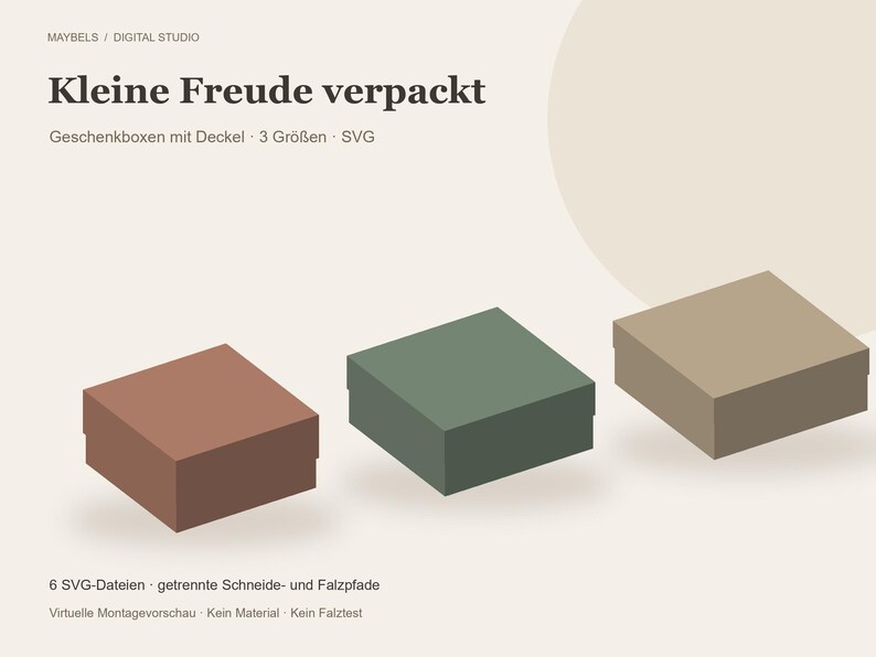 Gift Box SVG Set with Lid – 3 Sizes, 6 Cut Files with Separate Fold Paths, Paper Box Template A4 image 1