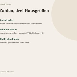 Adventskalender Häuser SVG und PDF – 24 Zahlen, 3 Papierhaus Größen, nummerierte A4 Bastelvorlagen für Weihnachten image 2