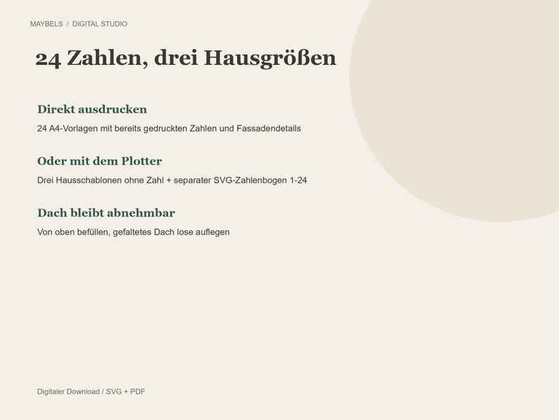 Adventskalender Häuser SVG und PDF – 24 Zahlen, 3 Papierhaus Größen, nummerierte A4 Bastelvorlagen für Weihnachten image 2
