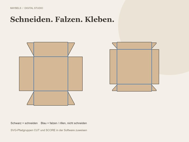 Gift Box SVG Set with Lid – 3 Sizes, 6 Cut Files with Separate Fold Paths, Paper Box Template A4 image 2