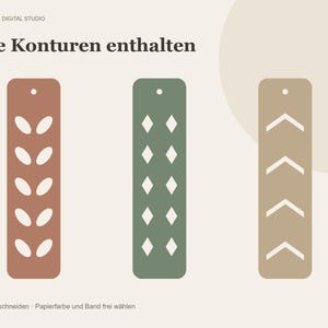 Bookmark SVG Set – 3 geometric cutting files, foliage, braiding, horizon, plotter files for paper image 2