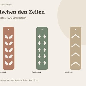 Bookmark SVG Set – 3 geometric cutting files, foliage, braiding, horizon, plotter files for paper image 1