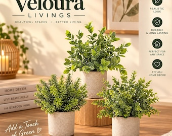 Juego de mini plantas artificiales de eucalipto, paquete de 3 macetas de pulpa de papel color verde salvia