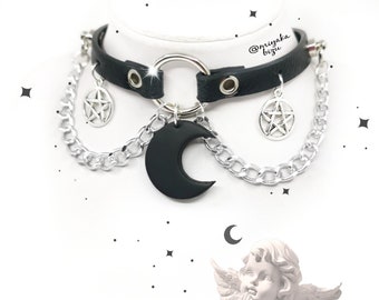 MOON collar choker with chain pastel goth dark academia grunge witchy