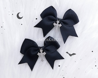 cute gothic hairclip with cross, pastel goth bow hair accessories, emo visual kei menhera jewelry, 2pcs harajuku accessories, yume kawaii