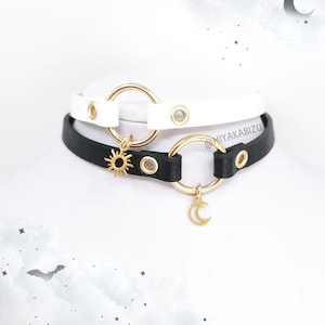 sister choker SUN and MOON, pastel goth collar, white gothic jewelry, altcore faux leather jewellery, menhera accessory, cute gift for bff