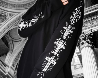GOTHIC CROSSES oversize unisex hoodie with high qualty print for goth pastel goth grunge harajuku witch y2k