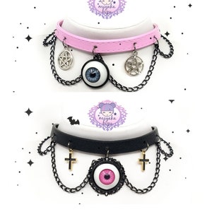 EYES pastel goth halloween choker with chain collar alternative eco leather