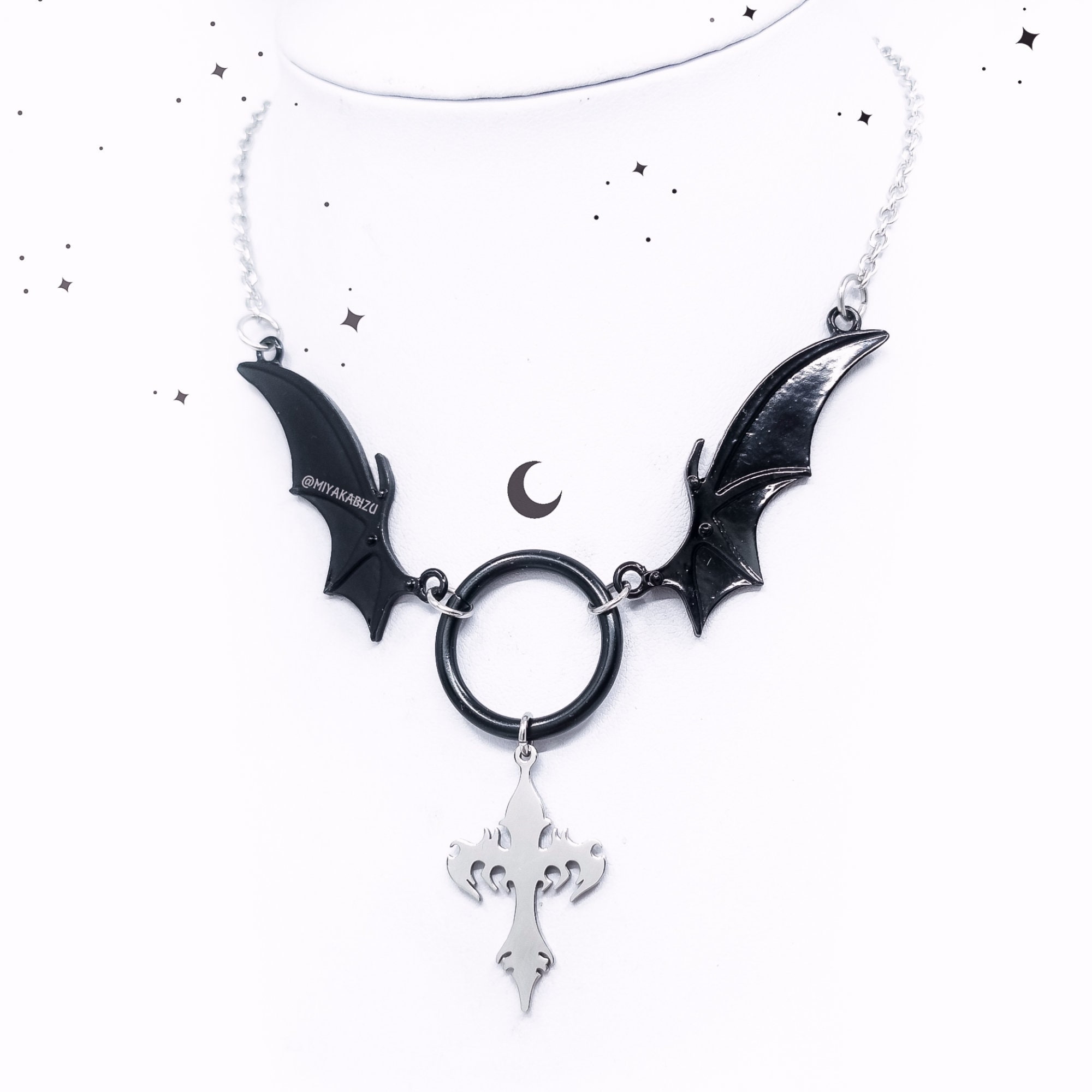 CROSS With Black BAT WINGS Necklace Silver Rainbow Charm - Etsy