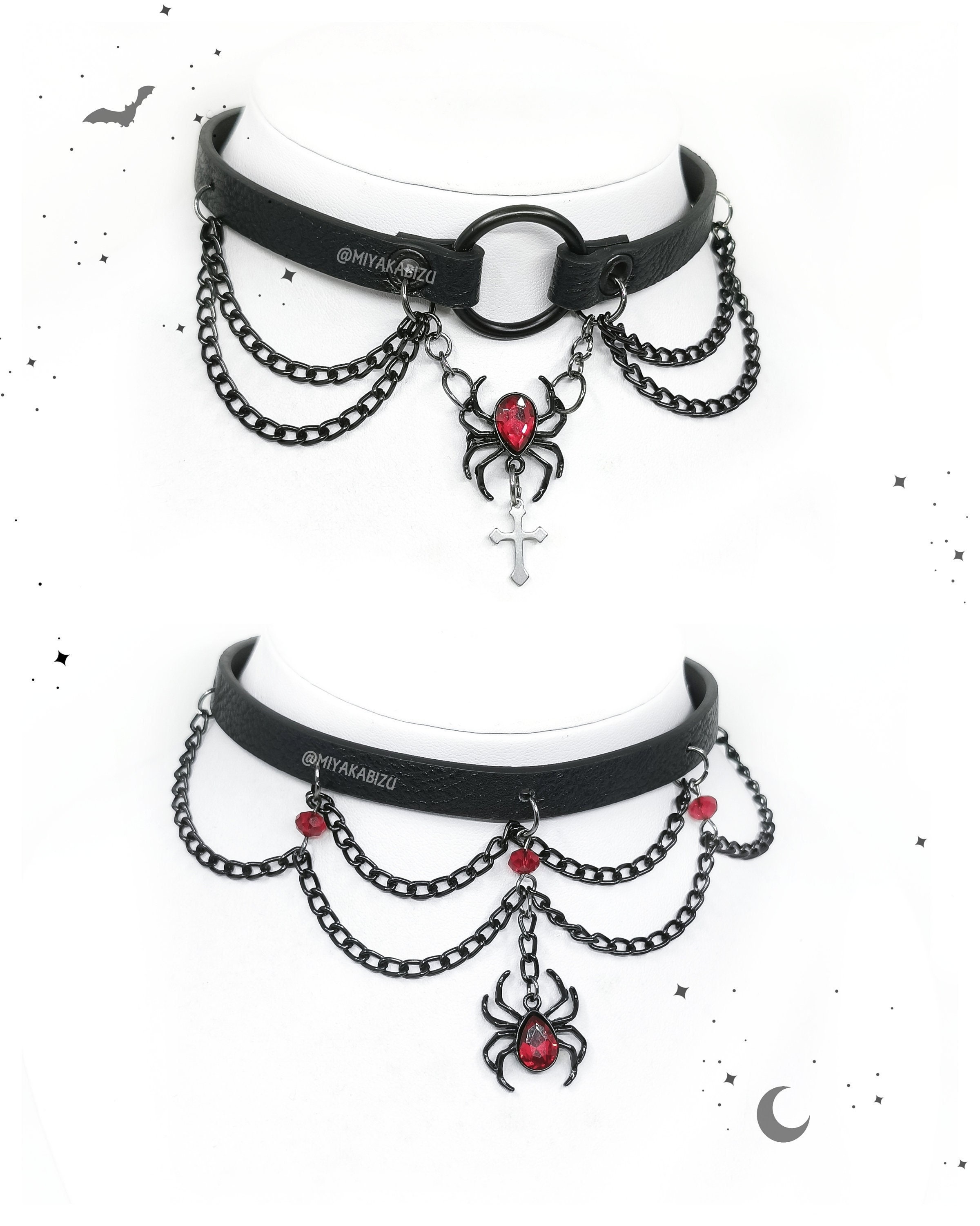 SPIDER Black Collar Choker With Chain and O-ring Alternative Witchy ...