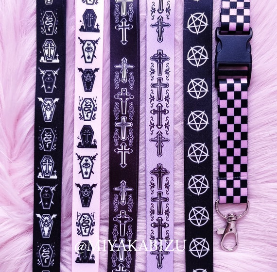 Pastel Goth KEY LANYARD, Gothic KEYCHAIN, Emo Punk Rock Id