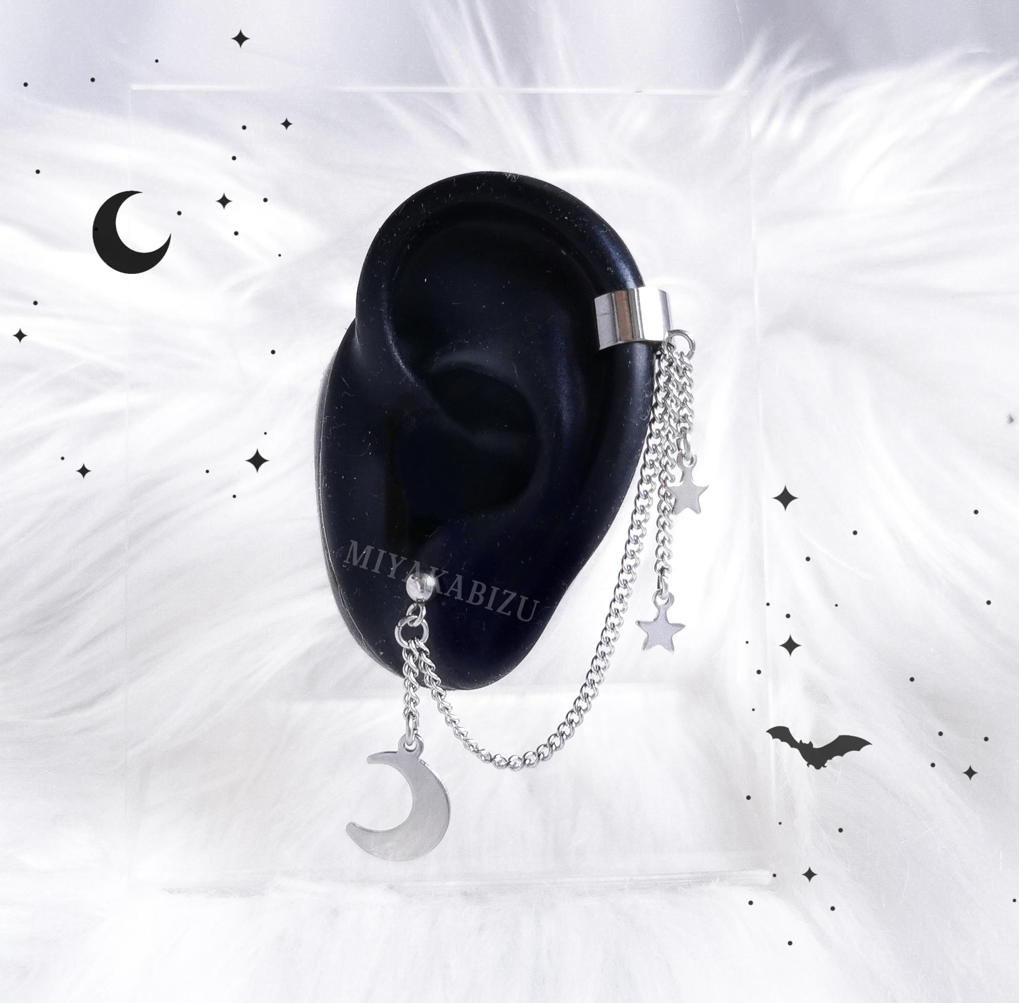 Moon Ear Cuff With Stars Chain GRUNGE Aesthetic Stainless Steel - Etsy