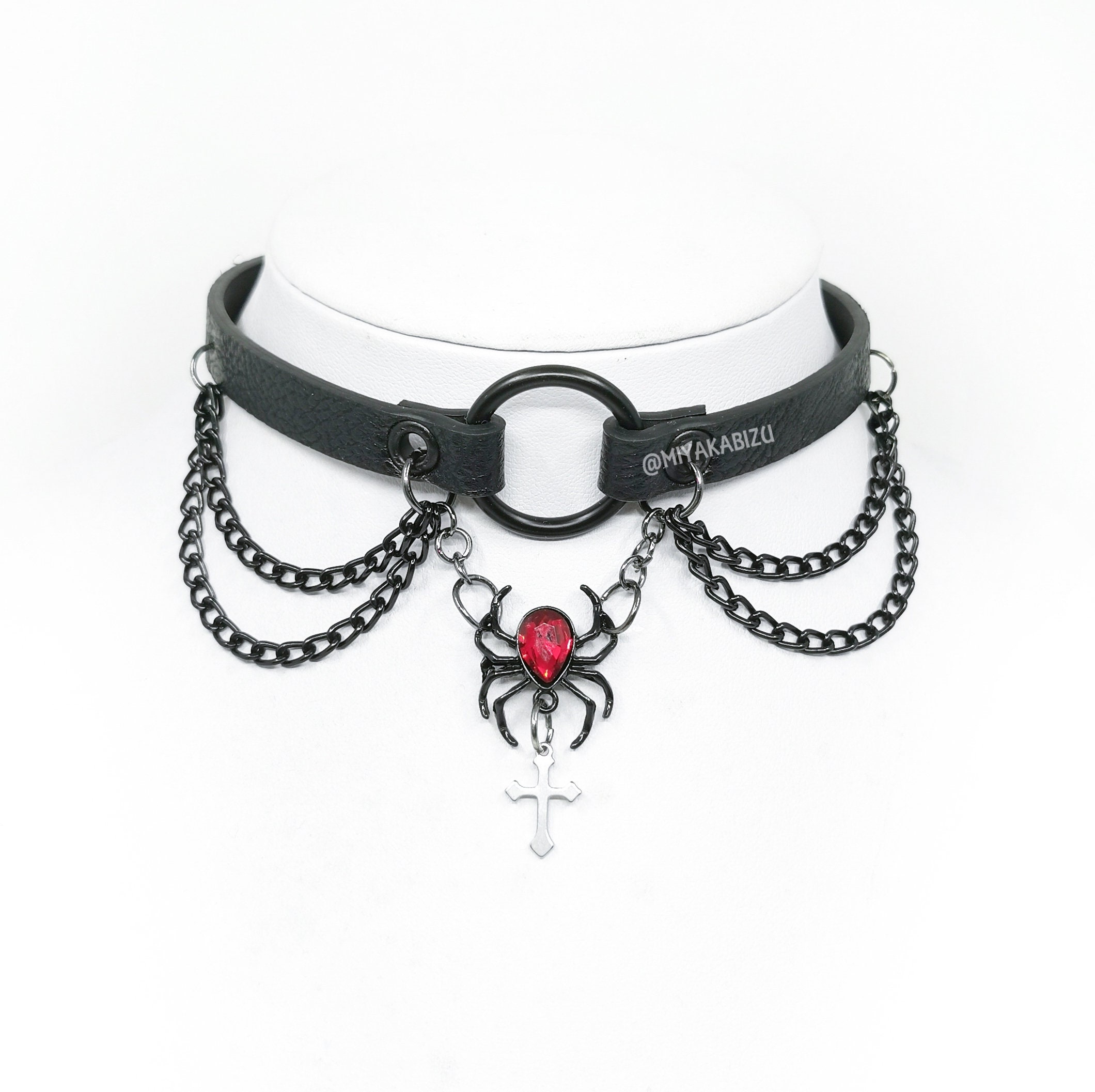 SPIDER Black Collar Choker With Chain and O-ring Alternative Witchy ...