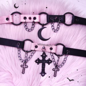 Pink Black Pastel Goth CHOKER COLLAR necklace chains spikes alternative gothic, yami dual kawaii harajuku jewelry, soft grunge alt accessory