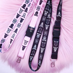 Pastel Goth  KEY LANYARD, Gothic KEYCHAIN, emo punk rock id holder, decora menhera grunge visual kei spooky halloween alt office accessories