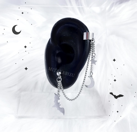 Moon Ear Cuff With Stars Chain GRUNGE Aesthetic Stainless
