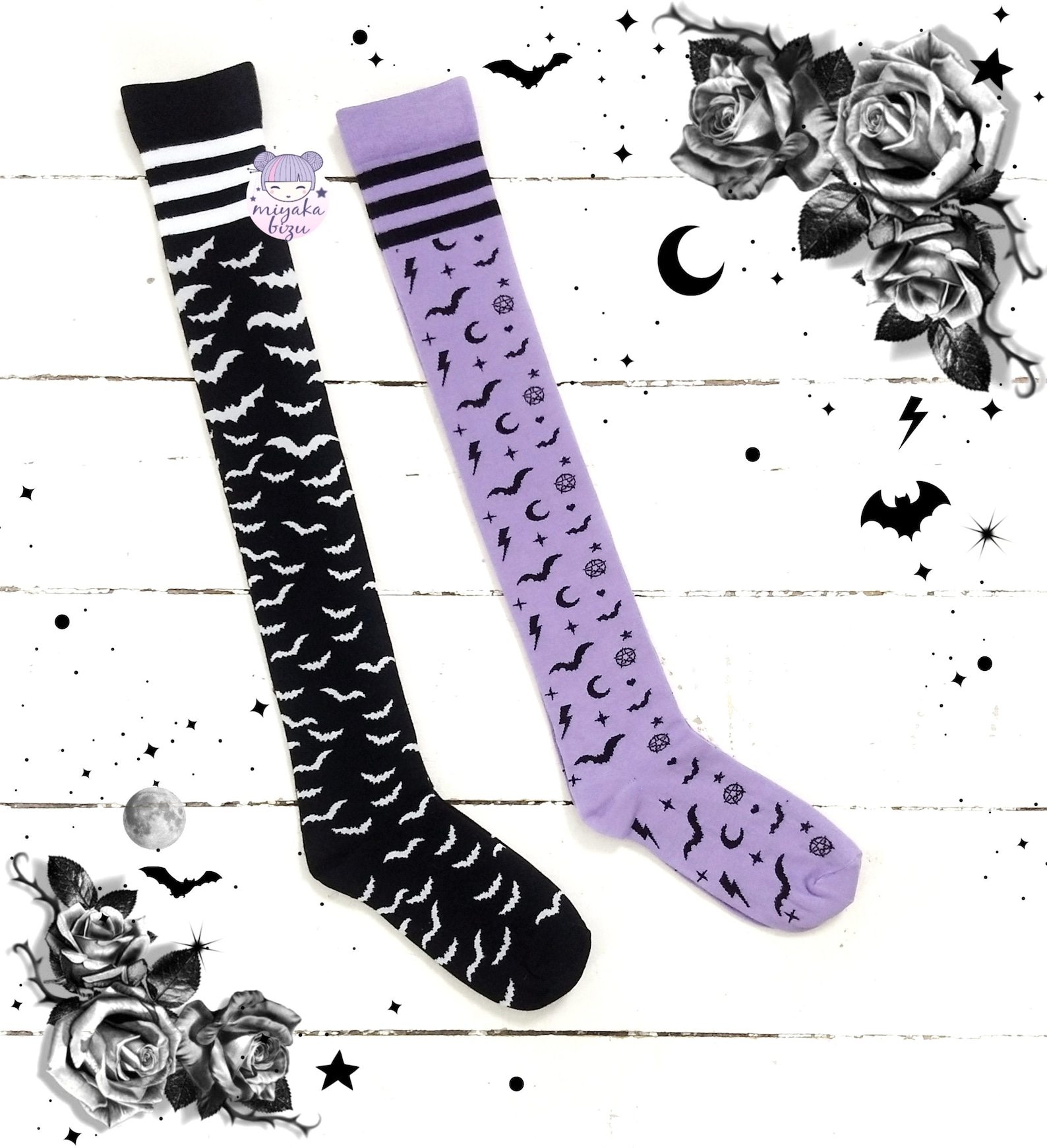 High Knee Socks Pastel Goth Halloween Witch Etsy Canada