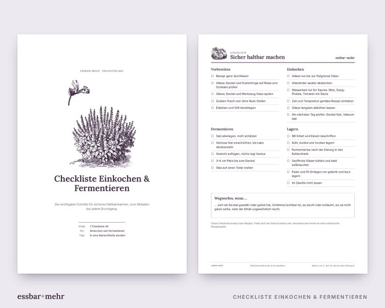 Lista de verificación imprimible para enlatado y fermentación, conservación segura, grabado en cobre, PDF A4 imagen 2