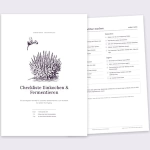 Checkliste Einkochen & Fermentieren zum Ausdrucken, sicher haltbar machen, Kupferstich, A4 PDF
