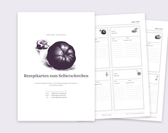 Tarjetas de recetas imprimibles, grabado en cobre antiguo, conservas y fermentación, PDF A6, alemán