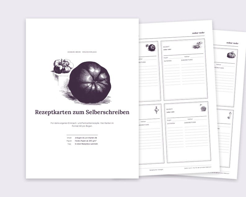 Rezeptkarten zum Ausdrucken, Vintage Kupferstich, Einmachen & Fermentieren, A6 PDF, Deutsch image 1