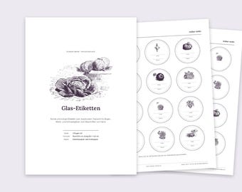 Etiquetas imprimibles para vidrio | Etiquetas para frascos de conservas redondos y cuadrados (PDF) | Etiquetas vintage para frascos de herbario/despensa | Despensa