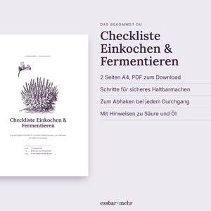 Lista de verificación imprimible para enlatado y fermentación, conservación segura, grabado en cobre, PDF A4 imagen 3