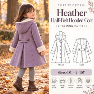 Kids Hooded Coat Sewing Pattern | Lined Girls Winter Coat | Baby Toddler Swing Coat | Sizes 6M-10Y | PDF Sewing Pattern A4 A0