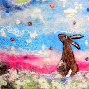 Schneeflocken & Sternenlicht - Grußkarte, brauner Hase im Winter bei Vollmond