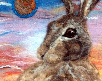 Winter Light - Blank Greetings Card, Hare & Full Moon