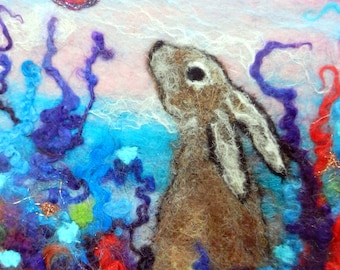 Sweet Little Moon Gazer - Blank Greetings Card, Young Hare amongst the Wildflowers